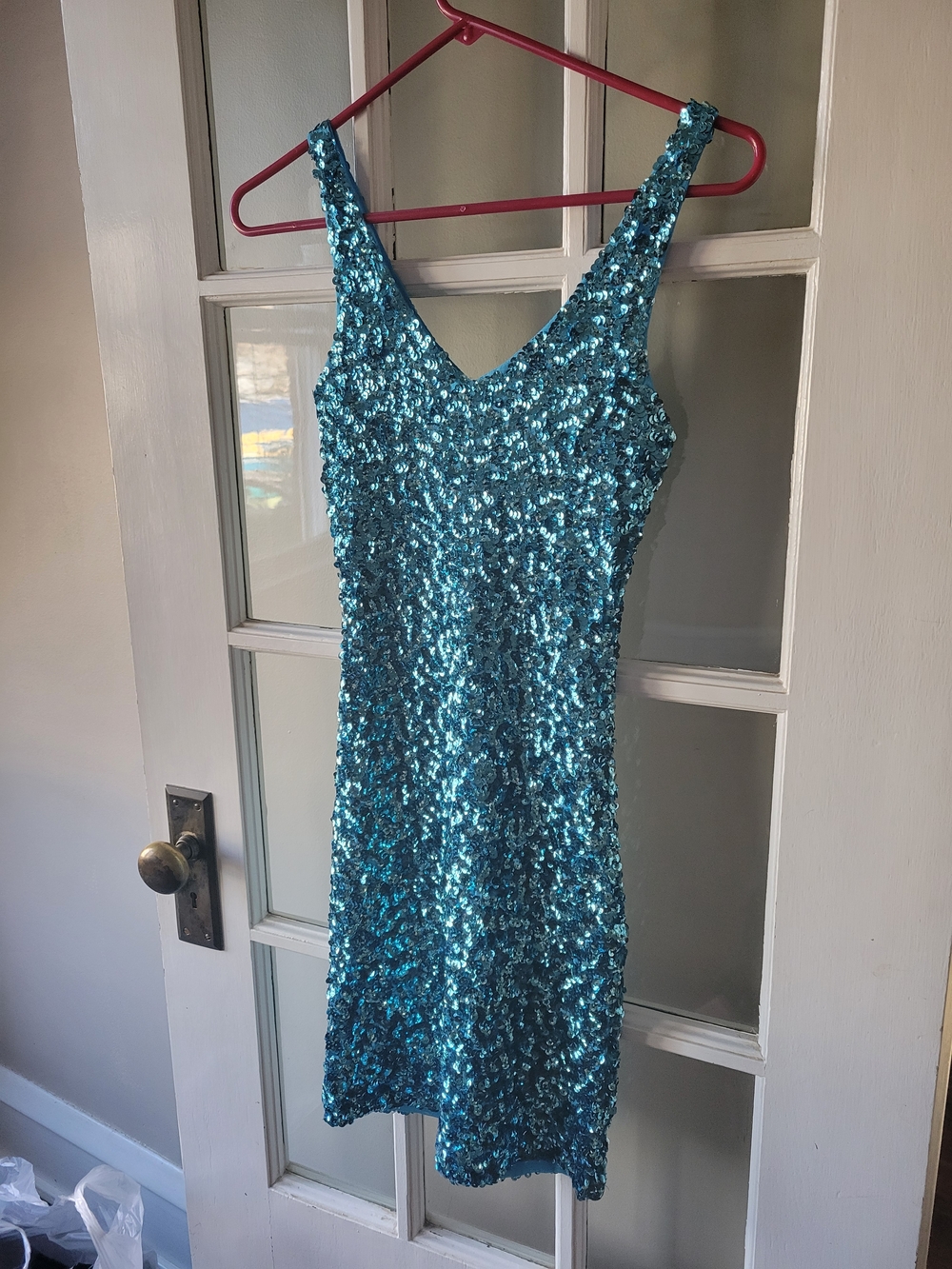 Farinelli Sequin Dress Bodycon Sexy V Neck Dance Party Club Wear Size S/M - Picture 4 of 14